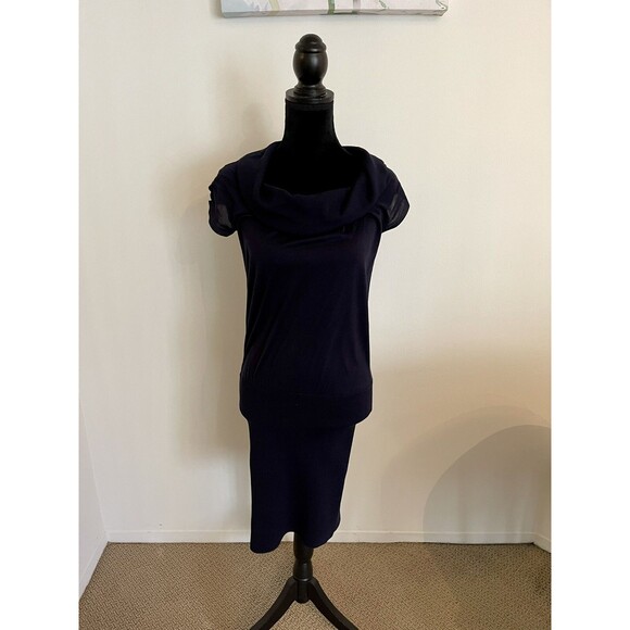 BCBGMAXAZRIA Navy Blue Sleeveless Cowl Neck Sweater Midi Dress Size Small - Picture 1 of 6